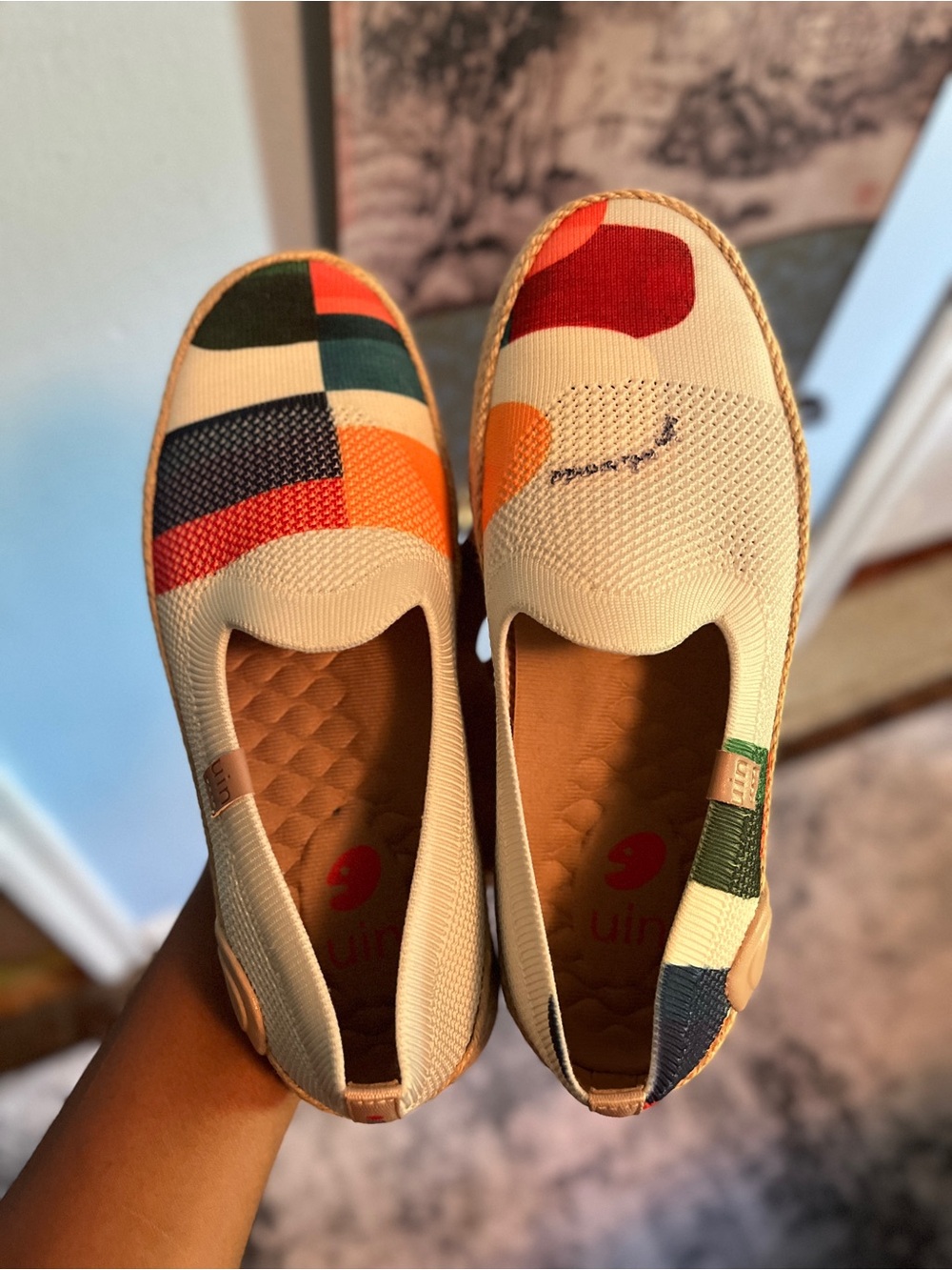 UIN Women's Cream Slip-On Loafers with Multicolor Patchwork